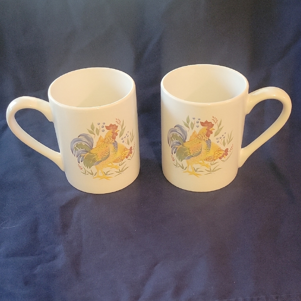 Corelle Coordinates Stoneware Rooster Chicken Set Of 2 Mugs Vintage